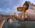 Salbeko Zubia Bridge and Guggenheim Museum in the Evening, Bilbao, Spain Royalty Free Stock Photo