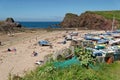 Hope Cove Devon England. Small boats moored on the beach. Cl