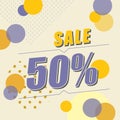 Vector design yellow, white and purple circles banners for big sale and discounts with retro template colors. Discount banner on a Royalty Free Stock Photo