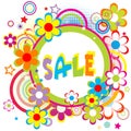 Sale advertisement with circles and flowers Royalty Free Stock Photo