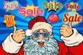 Sale background with Santa Claus in funny glasses