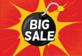 Sale Background with Speech Bubble and Bomb in Pop Art Style. Vector Illustration Royalty Free Stock Photo