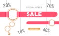 Sale background for women`s goods and stores. Vector chains and rings with pink straps.