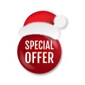 Sale Badge Isolated with Santa Claus Cap White Background Royalty Free Stock Photo