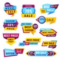 Sale badges. Big mega total super. only today best price choice special offer stickers. Clearance