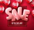 Sale balloon text 3D vector banner design with red balloons element