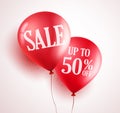 Sale balloons vector design with 50% off red color in white background