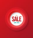 SALE baner circle on red background.