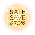 Sale banner on abstract explosion background with gold glittering elements Royalty Free Stock Photo