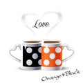 Two hot cups of coffee with steam heart shape, isolated on White background. Americano, Cappuccino. Tea mugs icon logo Pop Art Royalty Free Stock Photo