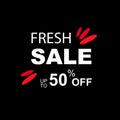 Sale banner in black and red. Fresh sale. Discounts up to 50 percent. Black Friday. Prices reduced. Vector EPS 10