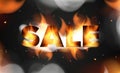 Sale banner. Burning poster with fiery letters and smoke. Realistic style. Vector Royalty Free Stock Photo
