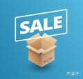 Sale banner delivery cardboard box icon sale vector illustration