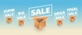 Sale banner delivery cardboard boxes icon sale vector illustration