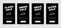 Sale banner design template set. Clean flyer on black background. Flash fresh mega ultra discount retail offer poster Royalty Free Stock Photo