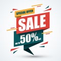 Sale banner. Discount label. Special offer design template. Up to 50 percent off vector background Royalty Free Stock Photo