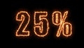 25 sale banner. Fiery inscription. 25 percent discount. 3D render.