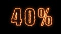 40 sale banner. Fiery inscription. 40 percent discount. 3d render.