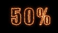 50 sale banner. Fiery inscription. 50 percent discount. 3D render.