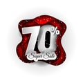 Sale 70% banner original design white and red and snow. Paper art craft style