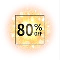 Sale banner 80 percents off on abstract explosion background with gold glittering elements. Burst of glowing star. Dust Royalty Free Stock Photo