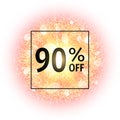 Sale banner 90 percents off on abstract explosion background with gold glittering elements. Burst of glowing star Royalty Free Stock Photo