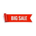 Sale banner. Realistic Red Glossy paper ribbon