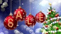 Sale banner on red Christmas balls with round snow flake on bokeh background. Royalty Free Stock Photo