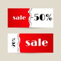Sale banner with red torn paper texture Royalty Free Stock Photo
