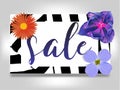 Sale banner with summer flowers, and zebra background vector illustration template. Flyer, invitation, posters, brochure Royalty Free Stock Photo