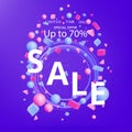 Sale banner template, 3d figures realistic vector primitives composition