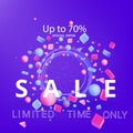 Sale banner template, 3d figures realistic vector primitives composition