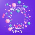 Sale banner template, 3d figures realistic vector primitives composition