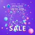 Sale banner template, 3d figures realistic vector primitives composition