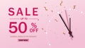 Sale banner template design. Backdrop for advertising. Valentines day background. Online shopping concept. Vector illustration Royalty Free Stock Photo