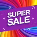 Sale banner template design, End of season special offer banner. Colorful rainbow rays background. Vector illustration Royalty Free Stock Photo