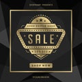 Sale banner template design with gold frame and super sale message vector illustration.