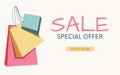 Sale banner template design. Special offer. Shop now. Colorful shopping bags. Vector illustration Royalty Free Stock Photo