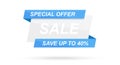 Sale banner template. Speech bubble. Abstract concept. Simple modern design. Blue and white color. Special offer, black friday. Royalty Free Stock Photo