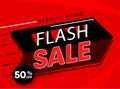 Sale banner vector illustration look like big arrow with offer text sign 50 percent off isolated on red background Royalty Free Stock Photo
