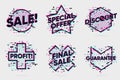 Sale banners collection. Cybersale signs set. Digital marketing design elements. Glitch style lable. Vector icons set.