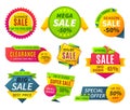 Sale banners. Price tag promotion stickers labels and coupons, sale ribbon shape offer badge. Vector discount banner Royalty Free Stock Photo