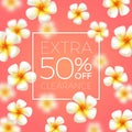 Sale banners with tropical frangipani flowers. Royalty Free Stock Photo