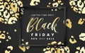 Sale Black Friday banner 50 percent off with black frame and golden leopard skin texture spots on black background. Vector Royalty Free Stock Photo