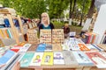 Sale of books on the embankment of the Volga River in a summer day.