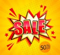 Sale Boom banner in pop art style,50 percent off Royalty Free Stock Photo