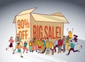 Sale box group people shopping discount run happy sign. Royalty Free Stock Photo