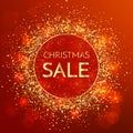 Sale. Christmas sale banner. Christmas sale phrase on red glitter background. Vector illustration. Royalty Free Stock Photo