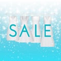 Sale clearance background with white wedding dress. Vector background for banner, poster, flyer, card, postcard, cover Royalty Free Stock Photo