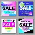 Sale colorful bright posters set promo department store.